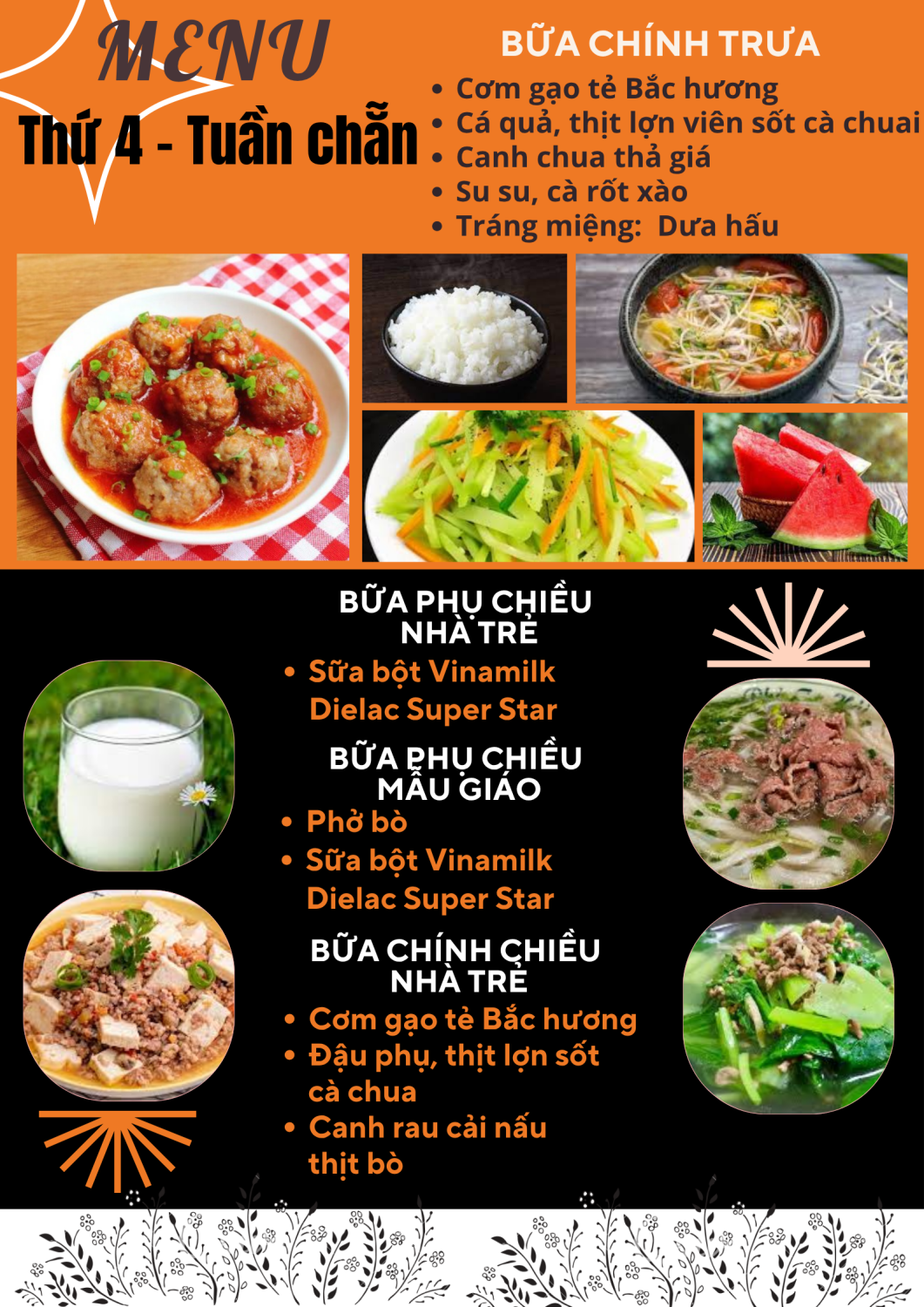 Thực đơn Thứ 4 (Tuần chẵn)
